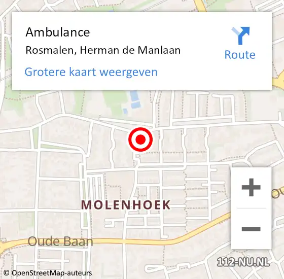 Locatie op kaart van de 112 melding: Ambulance Rosmalen, Herman de Manlaan op 7 december 2017 13:33