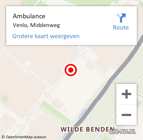 Locatie op kaart van de 112 melding: Ambulance Venlo, Middenweg op 7 december 2017 14:11