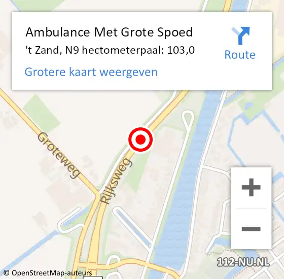 Locatie op kaart van de 112 melding: Ambulance Met Grote Spoed Naar 't Zand, N9 op 7 december 2017 16:41