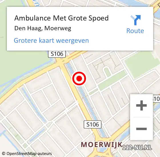 Locatie op kaart van de 112 melding: Ambulance Met Grote Spoed Naar Den Haag, Moerweg op 7 december 2017 19:03