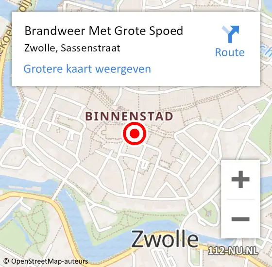 Locatie op kaart van de 112 melding: Brandweer Met Grote Spoed Naar Zwolle, Sassenstraat op 7 december 2017 19:35