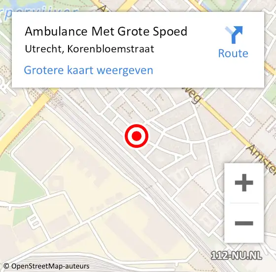 Locatie op kaart van de 112 melding: Ambulance Met Grote Spoed Naar Utrecht, Korenbloemstraat op 7 december 2017 20:51