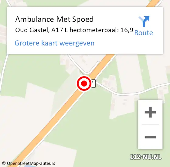 Locatie op kaart van de 112 melding: Ambulance Met Spoed Naar Oud Gastel, A17 L hectometerpaal: 16,9 op 7 december 2017 23:14