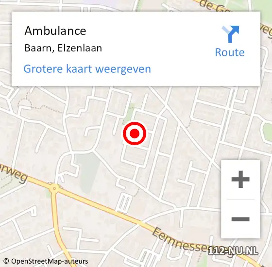 Locatie op kaart van de 112 melding: Ambulance Baarn, Elzenlaan op 7 december 2017 23:45