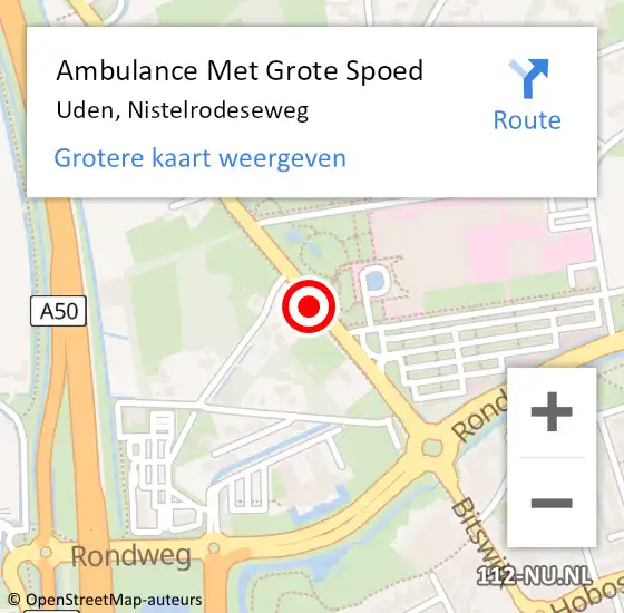 Locatie op kaart van de 112 melding: Ambulance Met Grote Spoed Naar Uden, Nistelrodeseweg op 7 december 2017 23:51