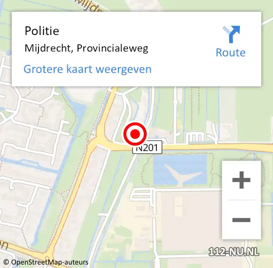 Locatie op kaart van de 112 melding: Politie Mijdrecht, Provincialeweg op 8 december 2017 01:14