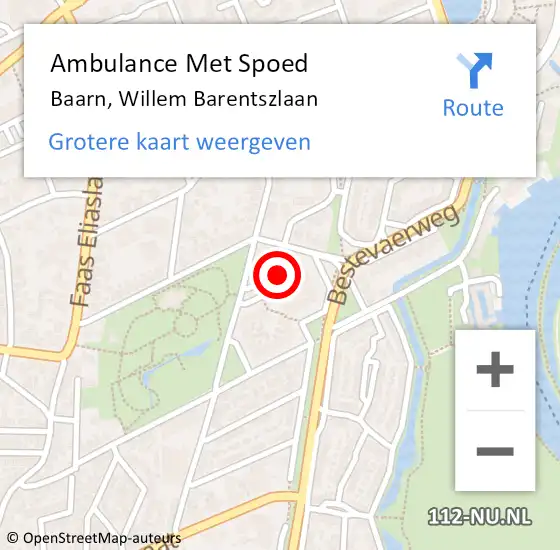 Locatie op kaart van de 112 melding: Ambulance Met Spoed Naar Baarn, Willem Barentszlaan op 8 december 2017 01:26