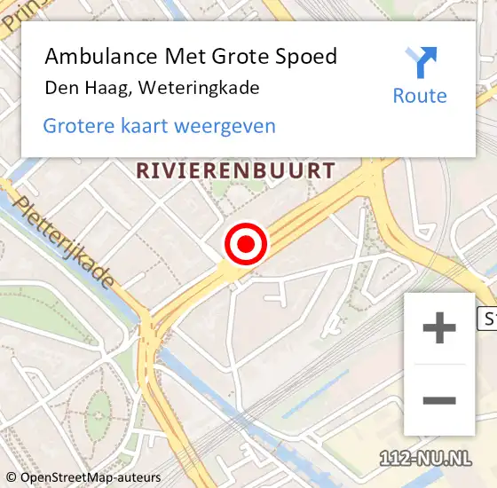 Locatie op kaart van de 112 melding: Ambulance Met Grote Spoed Naar Den Haag, Weteringkade op 8 december 2017 02:01