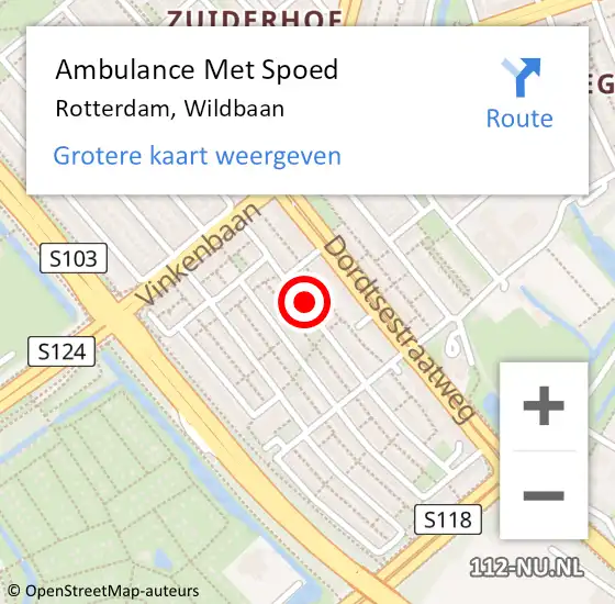 Locatie op kaart van de 112 melding: Ambulance Met Spoed Naar Rotterdam, Wildbaan op 8 december 2017 03:03