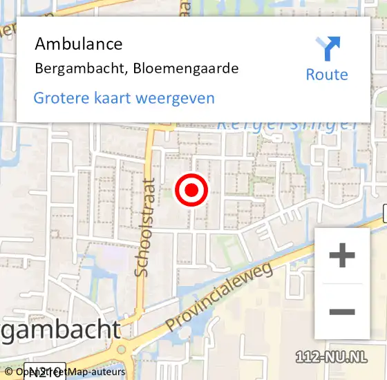 Locatie op kaart van de 112 melding: Ambulance Bergambacht, Bloemengaarde op 8 december 2017 04:24