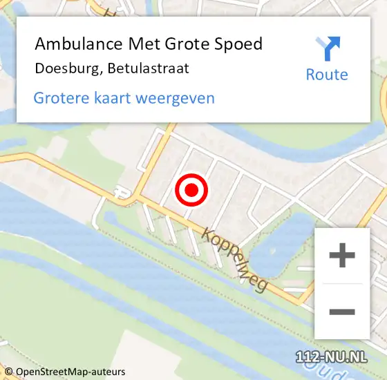 Locatie op kaart van de 112 melding: Ambulance Met Grote Spoed Naar Doesburg, Betulastraat op 8 december 2017 08:20