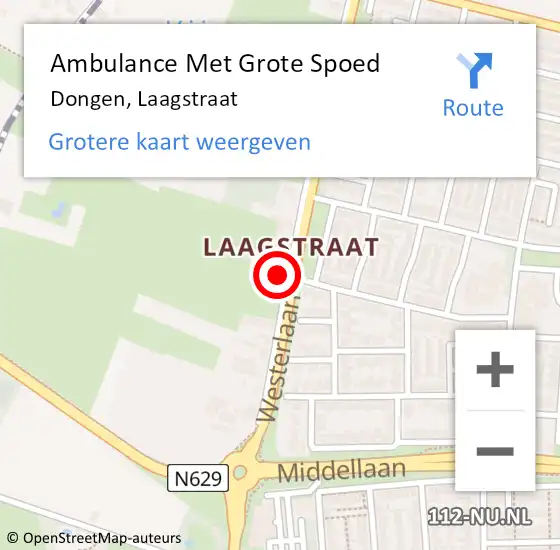 Locatie op kaart van de 112 melding: Ambulance Met Grote Spoed Naar Dongen, Laagstraat op 8 december 2017 09:31