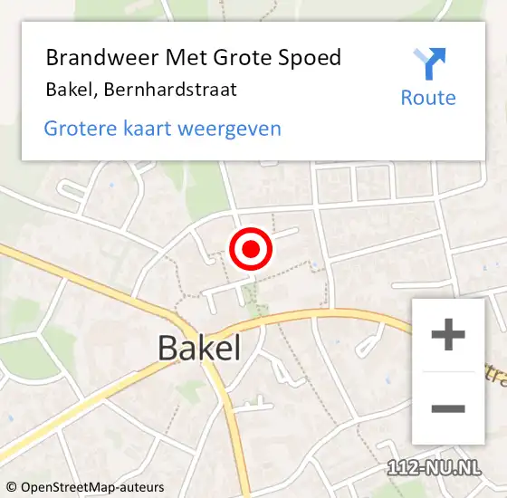 Locatie op kaart van de 112 melding: Brandweer Met Grote Spoed Naar Bakel, Bernhardstraat op 8 december 2017 10:16