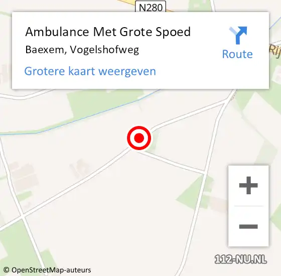 Locatie op kaart van de 112 melding: Ambulance Met Grote Spoed Naar Baexem, Vogelshofweg op 8 december 2017 10:37