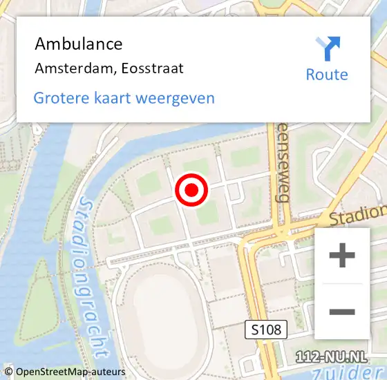 Locatie op kaart van de 112 melding: Ambulance Amsterdam, Eosstraat op 8 december 2017 11:24