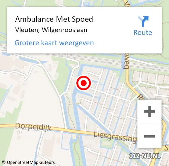 Locatie op kaart van de 112 melding: Ambulance Met Spoed Naar Vleuten, Wilgenrooslaan op 8 december 2017 11:52