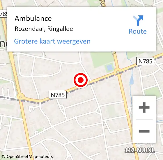 Locatie op kaart van de 112 melding: Ambulance Rozendaal, Ringallee op 8 december 2017 12:13