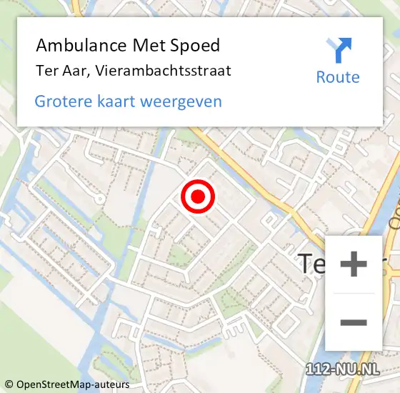 Locatie op kaart van de 112 melding: Ambulance Met Spoed Naar Ter Aar, Vierambachtsstraat op 9 februari 2014 05:11