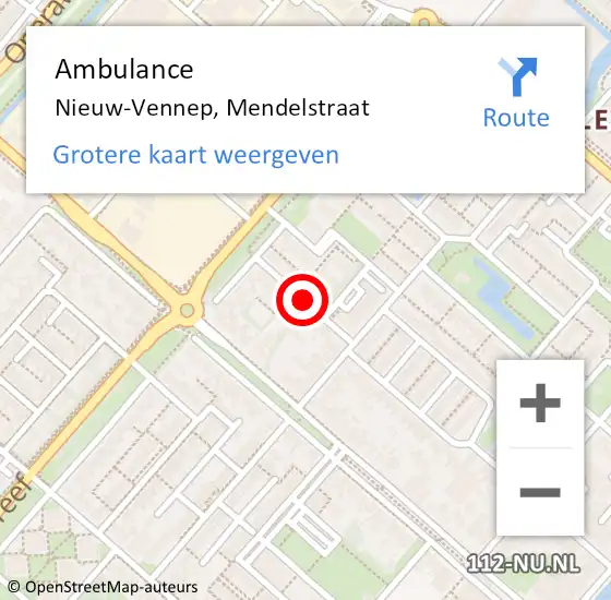 Locatie op kaart van de 112 melding: Ambulance Nieuw-Vennep, Mendelstraat op 8 december 2017 12:48