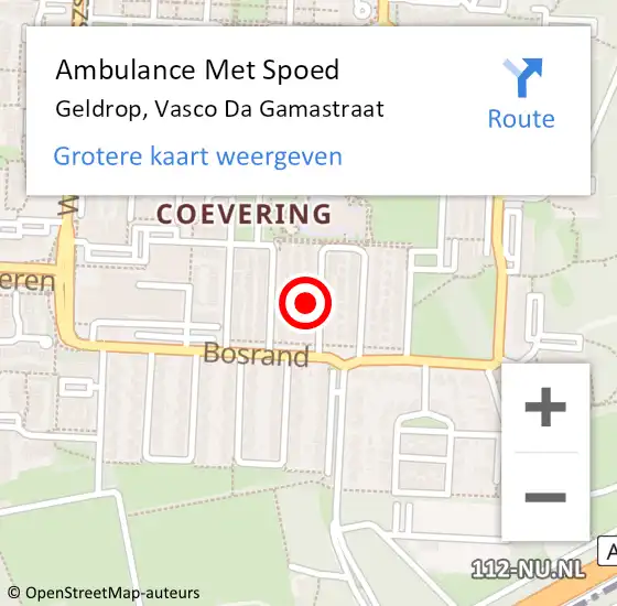 Locatie op kaart van de 112 melding: Ambulance Met Spoed Naar Geldrop, Vasco Da Gamastraat op 8 december 2017 13:58