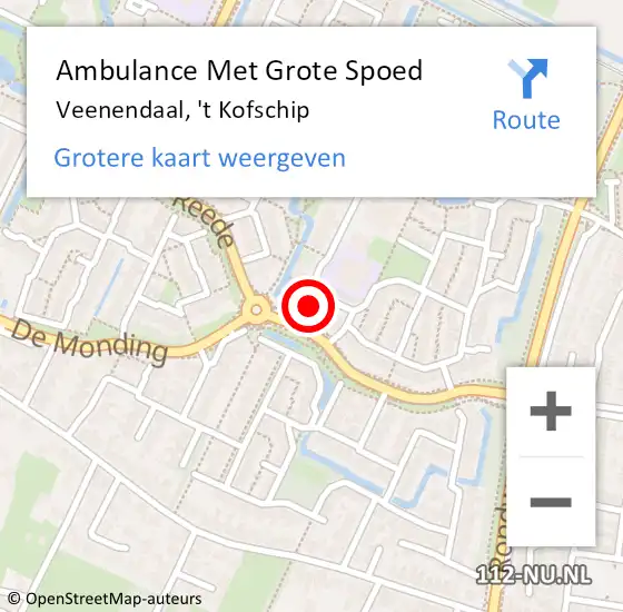 Locatie op kaart van de 112 melding: Ambulance Met Grote Spoed Naar Veenendaal, 't Kofschip op 8 december 2017 15:06