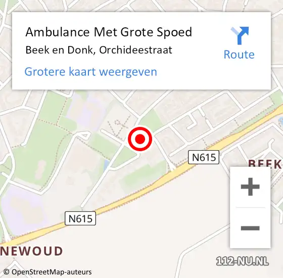 Locatie op kaart van de 112 melding: Ambulance Met Grote Spoed Naar Beek en Donk, Orchideestraat op 8 december 2017 15:07