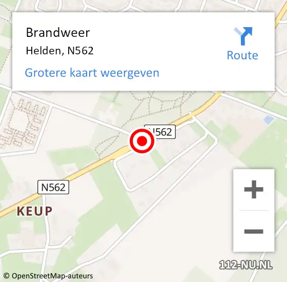 Locatie op kaart van de 112 melding: Brandweer Helden, N562 op 9 februari 2014 06:08