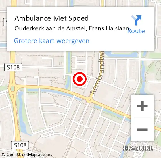 Locatie op kaart van de 112 melding: Ambulance Met Spoed Naar Ouderkerk aan de Amstel, Frans Halslaan op 8 december 2017 17:39