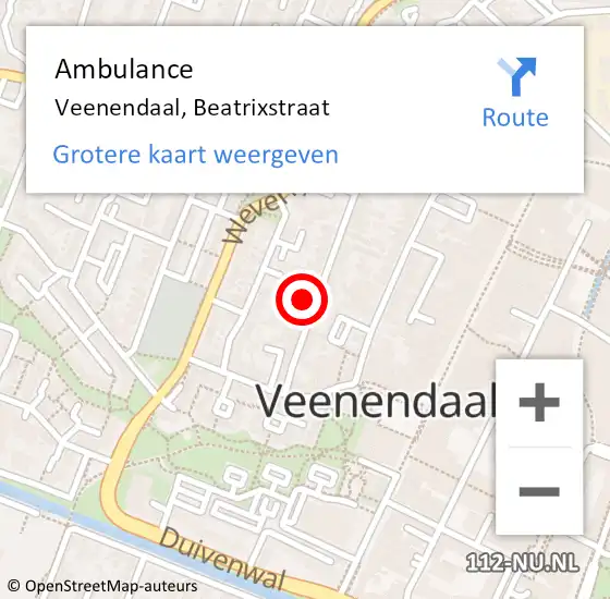 Locatie op kaart van de 112 melding: Ambulance Veenendaal, Beatrixstraat op 8 december 2017 18:46