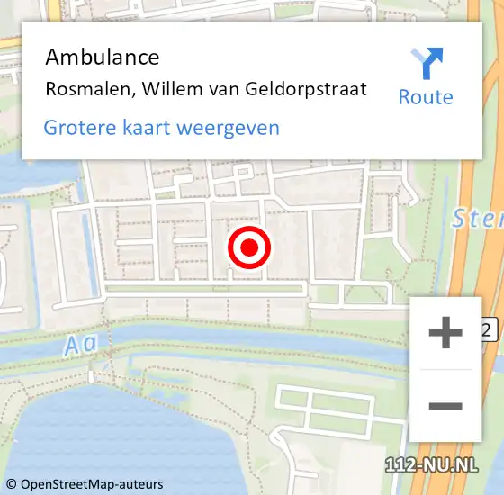 Locatie op kaart van de 112 melding: Ambulance Rosmalen, Willem van Geldorpstraat op 9 februari 2014 07:12