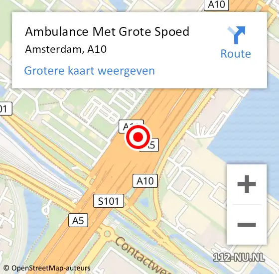 Locatie op kaart van de 112 melding: Ambulance Met Grote Spoed Naar Amsterdam, A10 op 8 december 2017 19:48