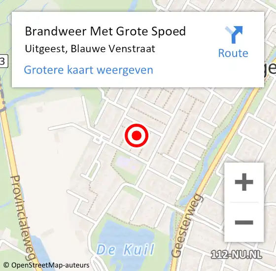 Locatie op kaart van de 112 melding: Brandweer Met Grote Spoed Naar Uitgeest, Blauwe Venstraat op 8 december 2017 21:27