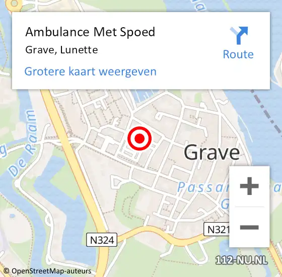 Locatie op kaart van de 112 melding: Ambulance Met Spoed Naar Grave, Lunette op 8 december 2017 22:23