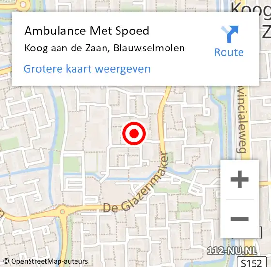 Locatie op kaart van de 112 melding: Ambulance Met Spoed Naar Koog aan de Zaan, Blauwselmolen op 8 december 2017 23:14