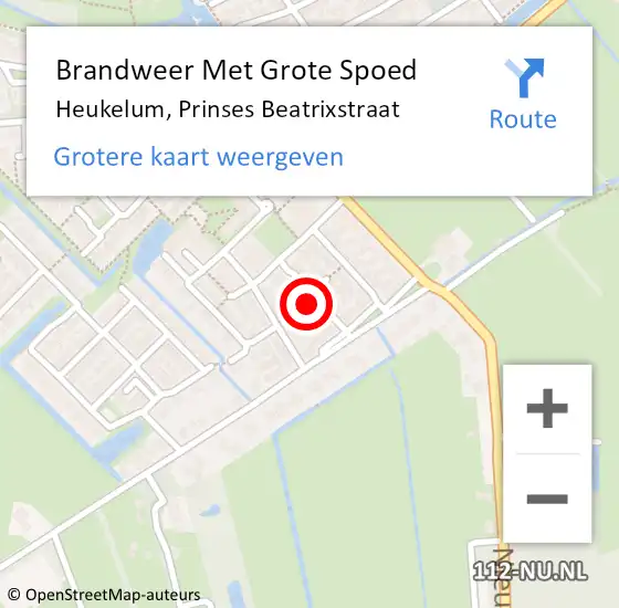 Locatie op kaart van de 112 melding: Brandweer Met Grote Spoed Naar Heukelum, Prinses Beatrixstraat op 9 december 2017 00:28