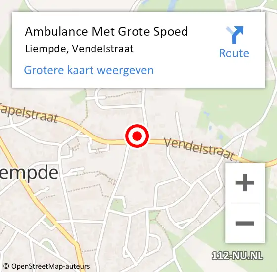 Locatie op kaart van de 112 melding: Ambulance Met Grote Spoed Naar Liempde, Vendelstraat op 9 december 2017 04:09