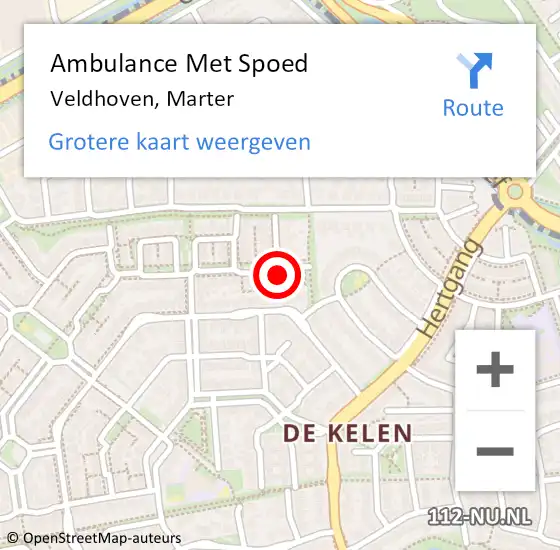 Locatie op kaart van de 112 melding: Ambulance Met Spoed Naar Veldhoven, Marter op 9 december 2017 06:40