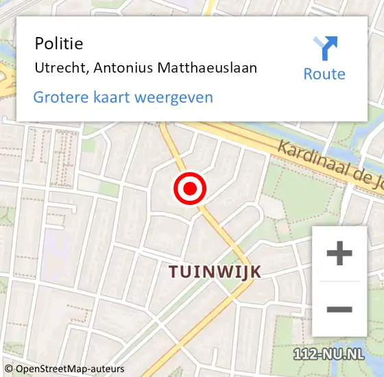 Locatie op kaart van de 112 melding: Politie Utrecht, Antonius Matthaeuslaan op 9 december 2017 07:05