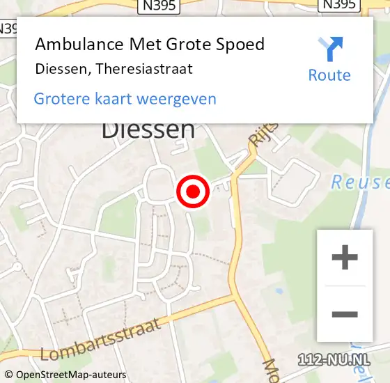 Locatie op kaart van de 112 melding: Ambulance Met Grote Spoed Naar Diessen, Theresiastraat op 9 december 2017 07:26