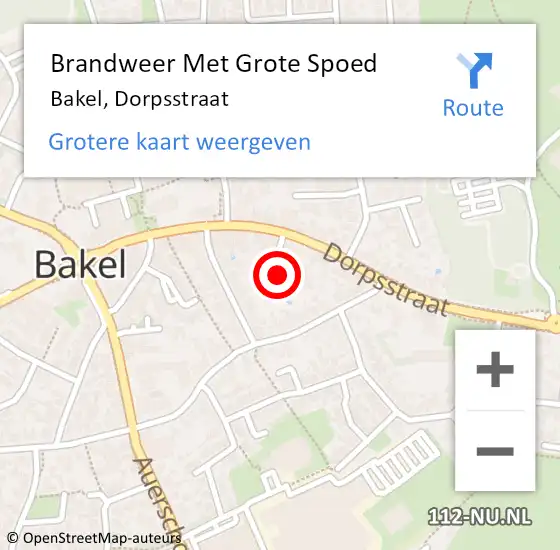 Locatie op kaart van de 112 melding: Brandweer Met Grote Spoed Naar Bakel, Dorpsstraat op 9 december 2017 07:30