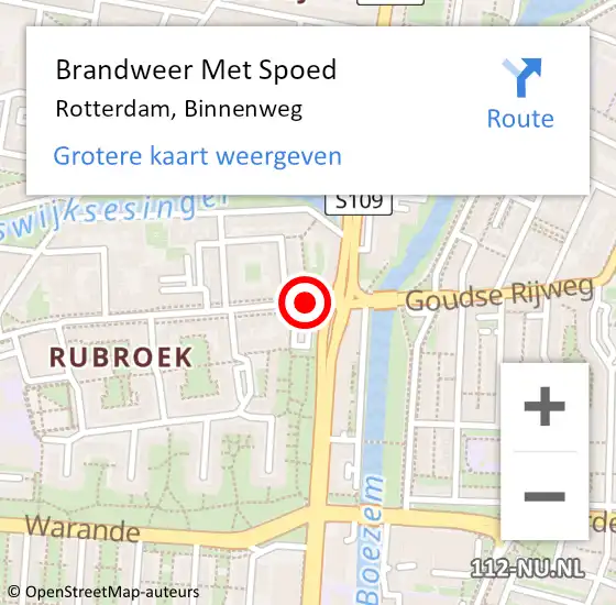 Locatie op kaart van de 112 melding: Brandweer Met Spoed Naar Rotterdam, Binnenweg op 9 december 2017 09:10