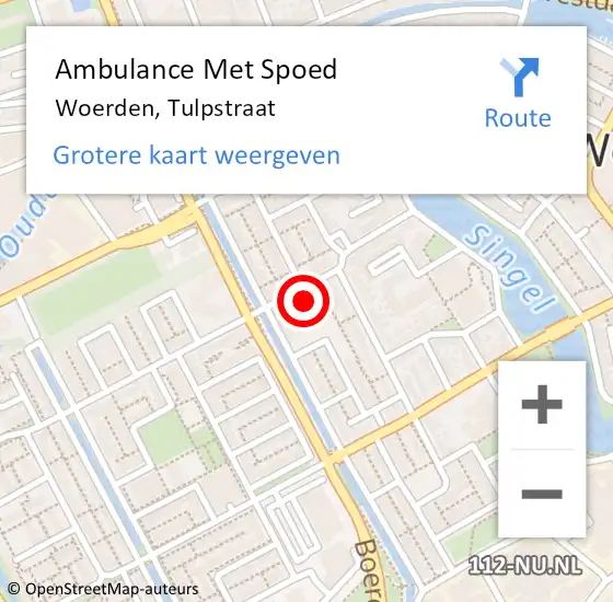 Locatie op kaart van de 112 melding: Ambulance Met Spoed Naar Woerden, Tulpstraat op 9 december 2017 09:10