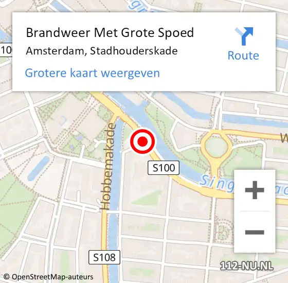 Locatie op kaart van de 112 melding: Brandweer Met Grote Spoed Naar Amsterdam, Stadhouderskade op 9 december 2017 11:10