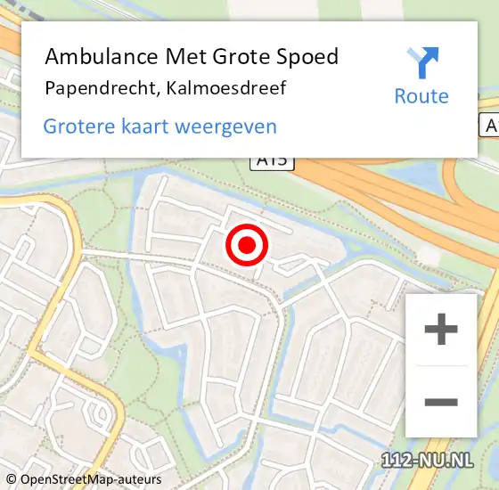 Locatie op kaart van de 112 melding: Ambulance Met Grote Spoed Naar Papendrecht, Kalmoesdreef op 9 december 2017 11:12