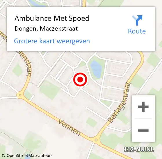 Locatie op kaart van de 112 melding: Ambulance Met Spoed Naar Dongen, Maczekstraat op 9 december 2017 13:19