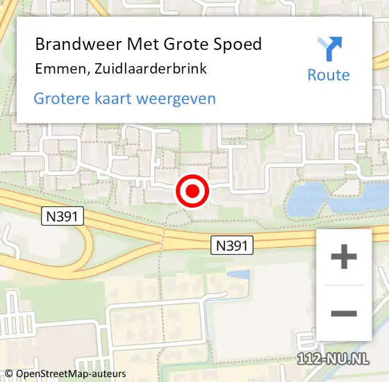 Locatie op kaart van de 112 melding: Brandweer Met Grote Spoed Naar Emmen, Zuidlaarderbrink op 9 december 2017 14:01