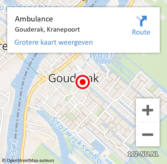 Locatie op kaart van de 112 melding: Ambulance Gouderak, Kranepoort op 9 december 2017 15:22