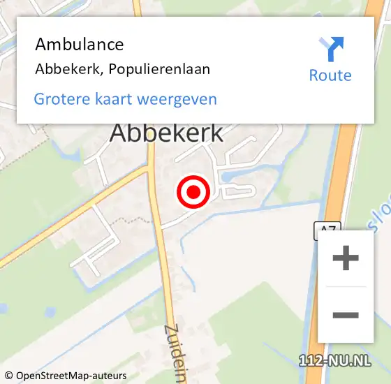 Locatie op kaart van de 112 melding: Ambulance Abbekerk, Populierenlaan op 9 december 2017 15:54