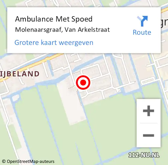 Locatie op kaart van de 112 melding: Ambulance Met Spoed Naar Molenaarsgraaf, Van Arkelstraat op 9 december 2017 15:55