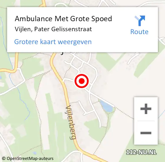 Locatie op kaart van de 112 melding: Ambulance Met Grote Spoed Naar Vijlen, Pater Gelissenstraat op 9 februari 2014 09:42